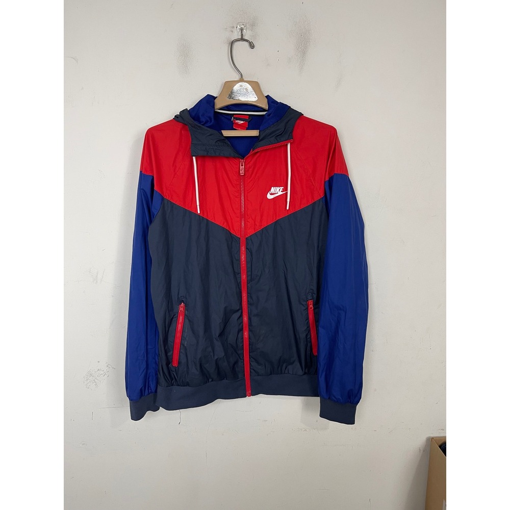 Nike Mens Windrunner Hooded Windbreaker Jacket Red Blue Colorblock Size M
